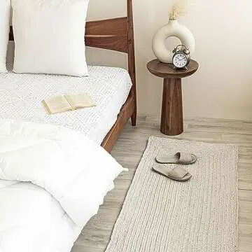 HOMEMONDE Handcrafted Woven Jute Runner Rug - Rustic Vintage Braided Reversible Area Rug - Farmhouse Indoor Floor Rug - Eco Friendly Rug for Kitchen/Hallway/Living Room/Bedroom (Off White, 2'x6')