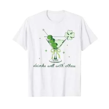 Drinks Well With Others Leprechaun Martini St Patrick's Day T-Shirt