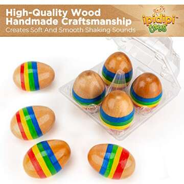 Funky Egg Musical Handmade Shakers Maracas for Kids 4 -Pack Natural, Wooden Egg Fillers Percussion I...