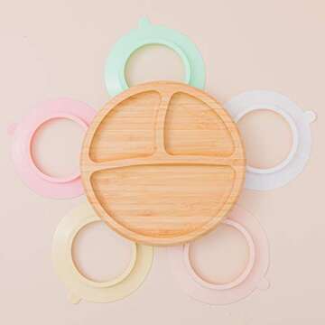 Baby Wood Plates - 1PC Baby Plates with Suction Baby Bamboo Plates for Infant Baby or Toddler Feeding Bamboo Suctions Plates for Babies and Kids with 5 Colors (Beige)
