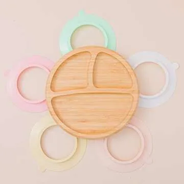 Baby Wood Plates - 1PC Baby Plates with Suction Baby Bamboo Plates for Infant Baby or Toddler Feeding Bamboo Suctions Plates for Babies and Kids with 5 Colors (Beige)