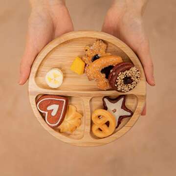 Baby Wood Plates - 1PC Baby Plates with Suction Baby Bamboo Plates for Infant Baby or Toddler Feeding Bamboo Suctions Plates for Babies and Kids with 5 Colors (Beige)
