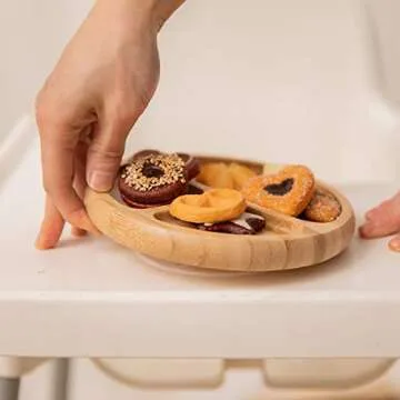 Baby Wood Plates - 1PC Baby Plates with Suction Baby Bamboo Plates for Infant Baby or Toddler Feeding Bamboo Suctions Plates for Babies and Kids with 5 Colors (Beige)