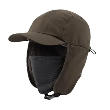 Home Prefer Waterproof Mens Winter Hats with Brim Fleece Earflaps Cap for All Weather
