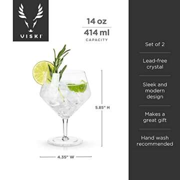 Viski Angled Stemmed Gin & Tonic Glasses for Cocktail Lovers