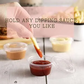 VITEVER 130 sets - 2 oz Jello Shot Cups, Small Plastic Containers with Lids, Airtight and Stackable Portion Cups, Salad Dressing Container, Dipping Sauce Cups, Condiment Cups