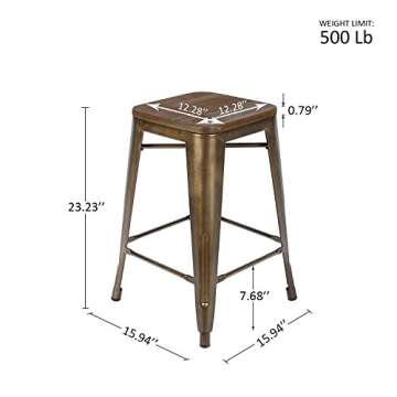 Stylish LCH Metal Bar Stools - Set of 4, Antique Copper