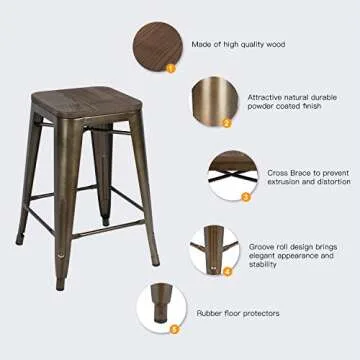 Stylish LCH Metal Bar Stools - Set of 4, Antique Copper