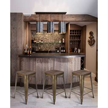 Stylish LCH Metal Bar Stools - Set of 4, Antique Copper