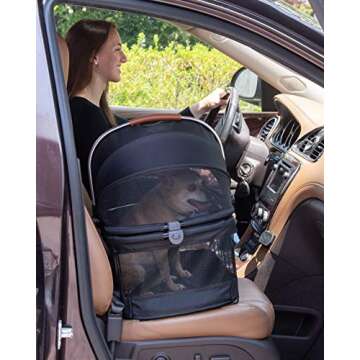 Pet Gear No-Zip View 360 Pet Safety Carrier & Car Seat for Small Dogs & Cats Push Button Entry,Available in 7 Colors,View 360 20-inch,New Black