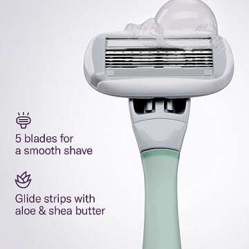 Flamingo Razors for Women Shave Set, 1 Women's Razor Handle (Sage), 2 Razor Five-Blade Refills, 1 oz. Foaming Shave Gel, and 1 Shower Holder
