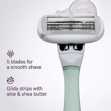 Flamingo Razors for Women Shave Set, 1 Women's Razor Handle (Sage), 2 Razor Five-Blade Refills, 1 oz. Foaming Shave Gel, and 1 Shower Holder