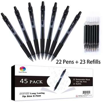 Smart Color Art 45 Pack Black Gel Pens - Smooth Writing for School, Office & Home