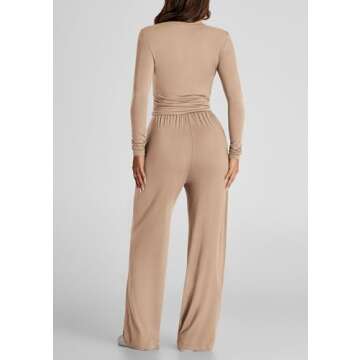 PRETTYGARDEN Women's Spring Fall Two Piece Outfits Tracksuits Long Sleeve Crop Tee Shirts Wide Leg P...