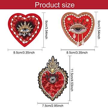 INFUNLY Evil Eyes Heart Beaded Patches Rhinestone Applique Patches 3 Style Sequin Applique Sew on Crystal Heart Patch for Clothing Jeans Jackets Handbag Shoes DIY Decor