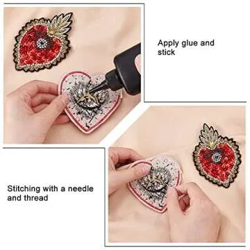 INFUNLY Evil Eyes Heart Beaded Patches Rhinestone Applique Patches 3 Style Sequin Applique Sew on Crystal Heart Patch for Clothing Jeans Jackets Handbag Shoes DIY Decor