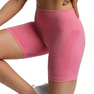 Aoxjox Contour Seamless Workout Biker Shorts for Women Tummy Control High Waisted Athletic Booty Running Yoga Short 5" (Pink Cosmos Marl, Medium)