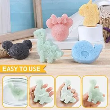 KECUCO Konjac Baby Bath Sponge for Bathing, Classic Shapes Natural Bath Sponges for Infants, Toddler, Newborns, Natural and Safe Plant-Based Konjac Baby Bath Accessories, 5PCS (Set-1)