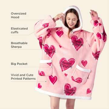 Bedsure Marilyn Monroe Blanket Hoodie for Women-Sherpa Wearable Blanket Pink Heart Sweatshirt Hooded Blanket Gift for Adult