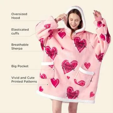 Bedsure Marilyn Monroe Blanket Hoodie for Women-Sherpa Wearable Blanket Pink Heart Sweatshirt Hooded Blanket Gift for Adult