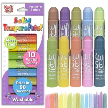 Kwik Stix Solid Tempera Paint Sticks - Washable 10 Pastel Colors for Kids