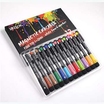 ZSCM 12 Colors Fine Tip Dry Erase Markers with Erasers, Low Odor Fine Point Erasable Whiteboard Mark...