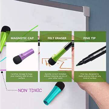 ZSCM 12 Colors Fine Tip Dry Erase Markers with Erasers, Low Odor Fine Point Erasable Whiteboard Marker Pen for Student Classroom Work Office Back to School Supplies