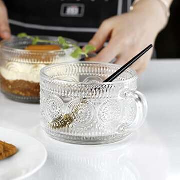 LUXU Vintage Glass Coffee Mugs 14oz Set of 4 Clear Glass Tea Cups,Stackable Glass Coffee Cups,Cute Coffee Bar Accessories,Iced Coffee Glasses,Clear Embossed Glass Cups for Cappuccino,Latte,Beverages