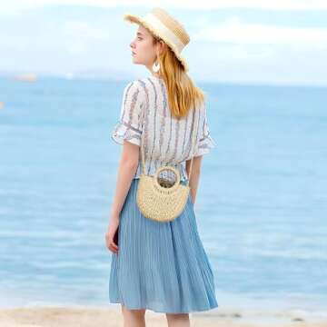 FENBEN Women Straw Crossbody Bag Summer Beach Weave Shoulder Bag Rattan (Beige)