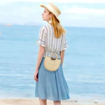 FENBEN Women Straw Crossbody Bag Summer Beach Weave Shoulder Bag Rattan (Beige)