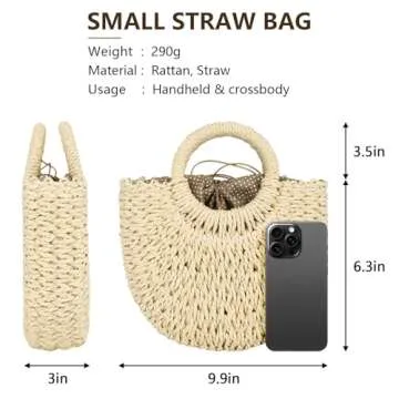 FENBEN Women Straw Crossbody Bag Summer Beach Weave Shoulder Bag Rattan (Beige)