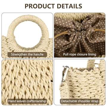 FENBEN Women Straw Crossbody Bag Summer Beach Weave Shoulder Bag Rattan (Beige)
