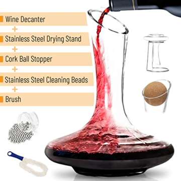 BTaT- XL Decanter with Drying Stand, Stopper, Brush and Beads, Hand Blown Crystal Glass, Wine Decant...