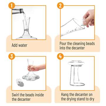 BTaT- XL Decanter with Drying Stand, Stopper, Brush and Beads, Hand Blown Crystal Glass, Wine Decanter, Wine Carafe, Wine Accessories, Red Wine Decanter