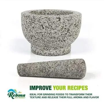 Rebma Products 6 Inch Large Unpolished Heavy Granite Stone Guacamole Mortar and Pestle Set Anti-Scratch Organic Looking, Mocajete Bowl Mexican