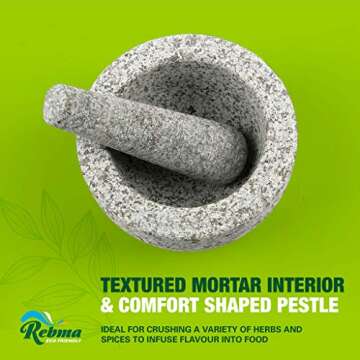 Rebma Products 6 Inch Large Unpolished Heavy Granite Stone Guacamole Mortar and Pestle Set Anti-Scratch Organic Looking, Mocajete Bowl Mexican