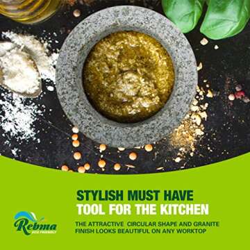 Rebma Products 6 Inch Large Unpolished Heavy Granite Stone Guacamole Mortar and Pestle Set Anti-Scratch Organic Looking, Mocajete Bowl Mexican