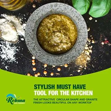 Rebma Products 6 Inch Large Unpolished Heavy Granite Stone Guacamole Mortar and Pestle Set Anti-Scratch Organic Looking, Mocajete Bowl Mexican