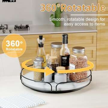 FLUFFYTREE Lazy Susan Turntable for Cabinet Organizer, 12 Inch Wood Lazy Susan for Countertop, 360 D...