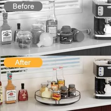 FLUFFYTREE Lazy Susan Turntable for Cabinet Organizer, 12 Inch Wood Lazy Susan for Countertop, 360 Degree Decorative Turntable Kitchen for Cabinet Pantry Kitchen Countertop Cupboard, White