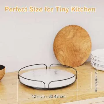FLUFFYTREE Lazy Susan Turntable for Cabinet Organizer, 12 Inch Wood Lazy Susan for Countertop, 360 Degree Decorative Turntable Kitchen for Cabinet Pantry Kitchen Countertop Cupboard, White