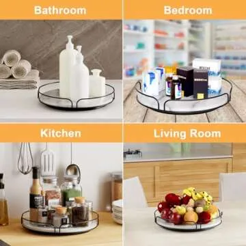 FLUFFYTREE Lazy Susan Turntable for Cabinet Organizer, 12 Inch Wood Lazy Susan for Countertop, 360 Degree Decorative Turntable Kitchen for Cabinet Pantry Kitchen Countertop Cupboard, White