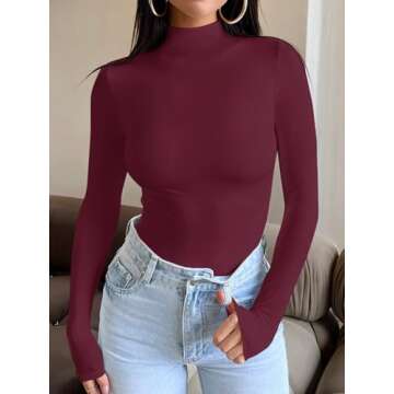 REORIA Women's Long Sleeve Mock Turtle Neck Tops Fall Basic Double Lined Layering Slim Fitted Shirts...