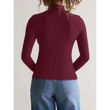REORIA Women's Long Sleeve Mock Turtle Neck Tops Fall Basic Double Lined Layering Slim Fitted Shirts Thermal Undershirt Winter Clothes(Burgundy Small)