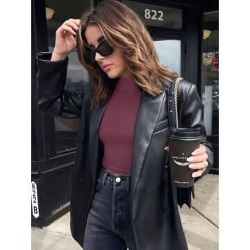 REORIA Women's Long Sleeve Mock Turtle Neck Tops Fall Basic Double Lined Layering Slim Fitted Shirts Thermal Undershirt Winter Clothes(Burgundy Small)