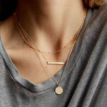 Fiusem Gold Layered Necklaces for Women, Dainty 14K Gold Plated Moon Pendant Necklace and Choker Nec...