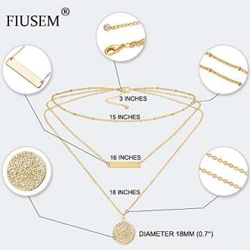 Fiusem Gold Layered Necklaces for Women, Dainty 14K Gold Plated Moon Pendant Necklace and Choker Necklaces for Women, 15”, 16”, 18”