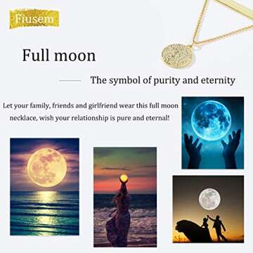 Fiusem Gold Layered Necklaces for Women, Dainty 14K Gold Plated Moon Pendant Necklace and Choker Necklaces for Women, 15”, 16”, 18”