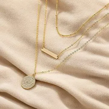 Fiusem Gold Layered Necklaces for Women, Dainty 14K Gold Plated Moon Pendant Necklace and Choker Necklaces for Women, 15”, 16”, 18”