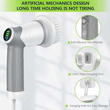 DAESUNG Electric Spin Scrubber, 2025 New Bathroom Scrubber Electric with 6 Replaceable Heads, LED Di...